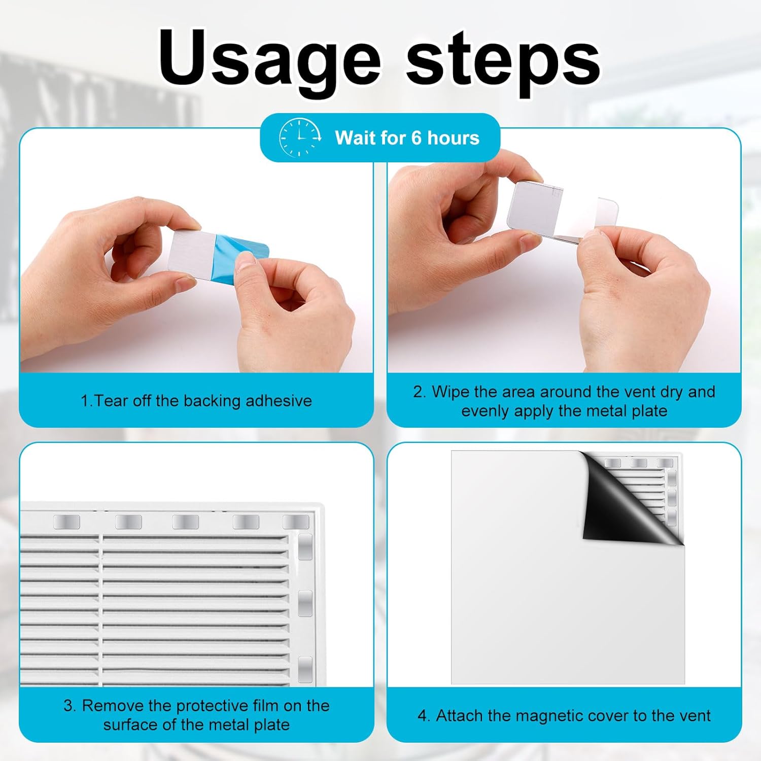 24pcs Adhesive Metal Plates for Magnetic Mounts, 2.36x1.18in Rectangular Iron Strips with Adhesive Backing for Magnets on Non-Steel Vents