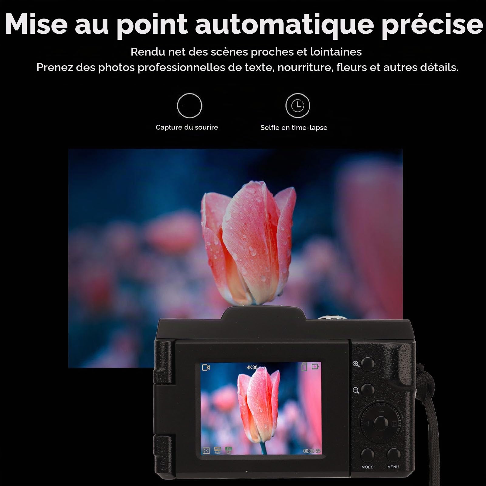 Appareil Photo Reflex Numérique, Appareil Photo 16MP HD 1080P, Mini Appareil Photo Reflex Numérique, Caméra Vidéo à Zoom Numérique 16X, Anti-secousse Multi-Axes