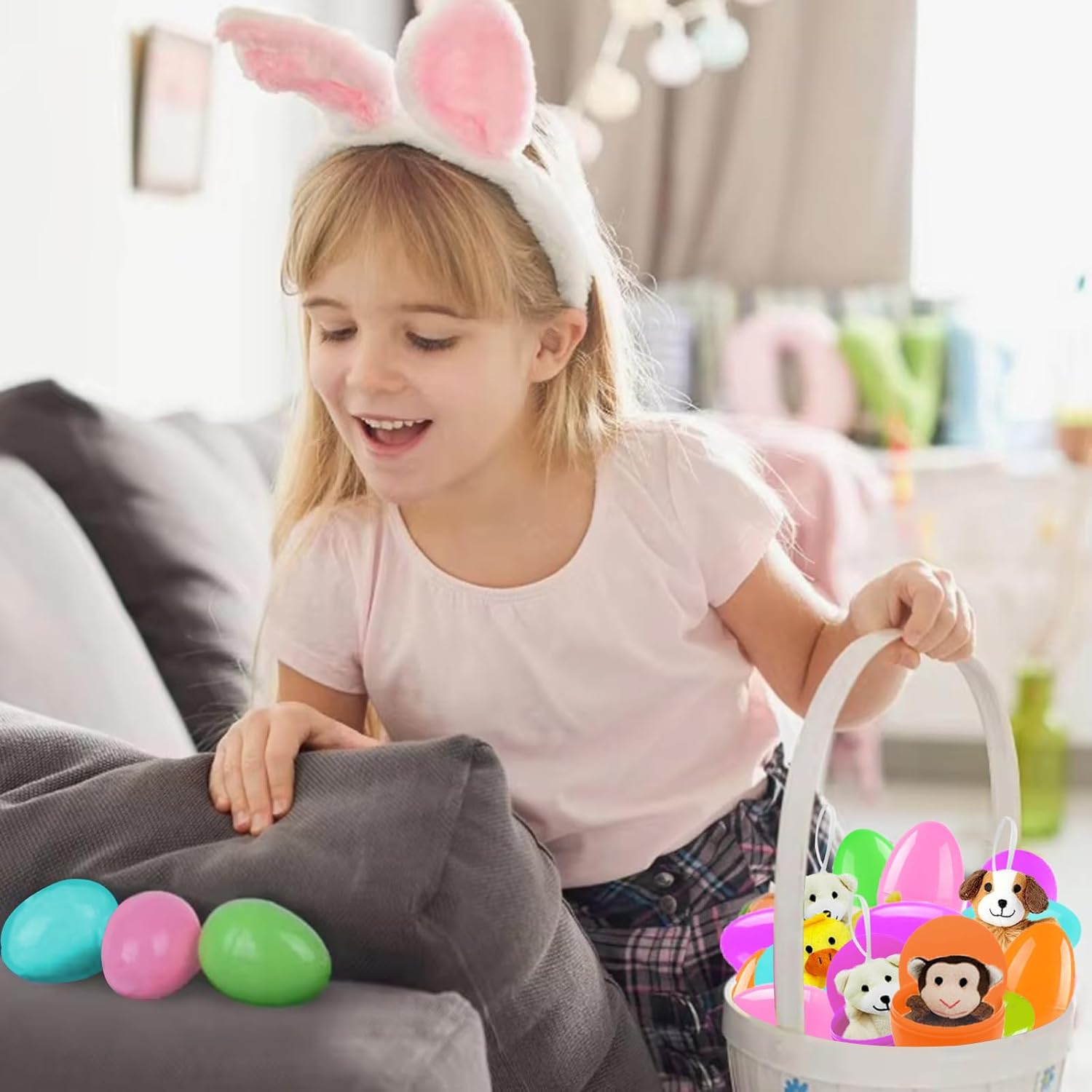 euoloar 12 PCS Prefilled Easter Eggs Filled With Stuffed Plush Animals, Plastic Easter Eggs Fillers,Perfect for Easter Eggs Hunt