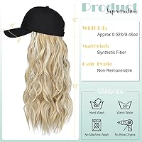Vista 4 de Peluca de gorra de béisbol para mujer, gorra de béisbol con extensiones de cabello, gorra ajustable adjunta de 24 pulgadas de largo, ondulada