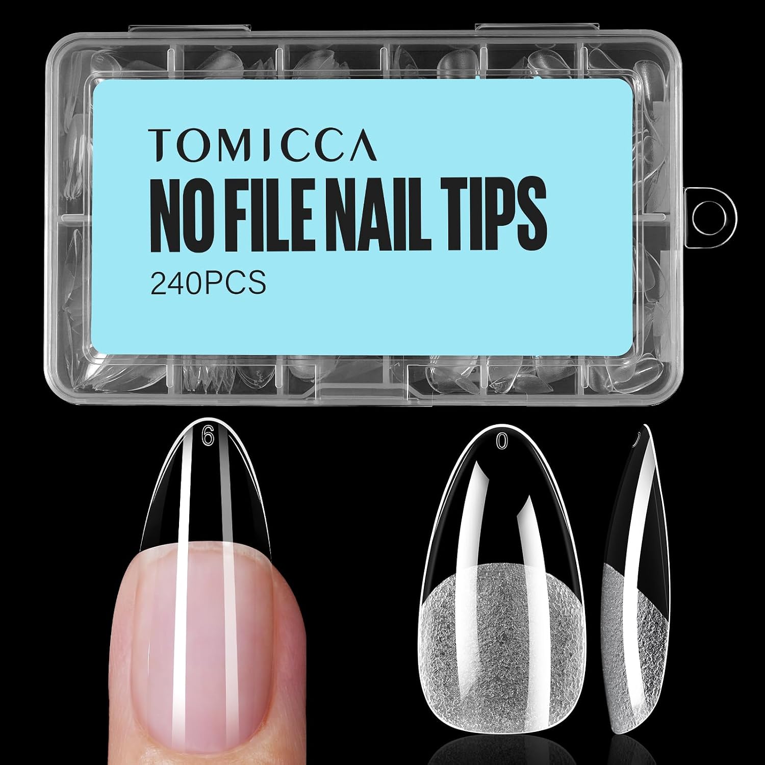 TOMICCA Medium Almond Nail Tips 240Pcs 15Sizes Pre-Shaped Full Cover Soft Acrylic Gel Nails Tips Almond Shape Press on Nails Clear Fake False Nails for Nail Extension Salon