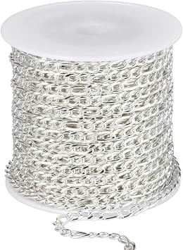 [33FT] Silver Figaro Chain Roll 3.5mm Silver Plated Stainless Steel Figaro Link Chains Spool Bulk for Jewelry Making