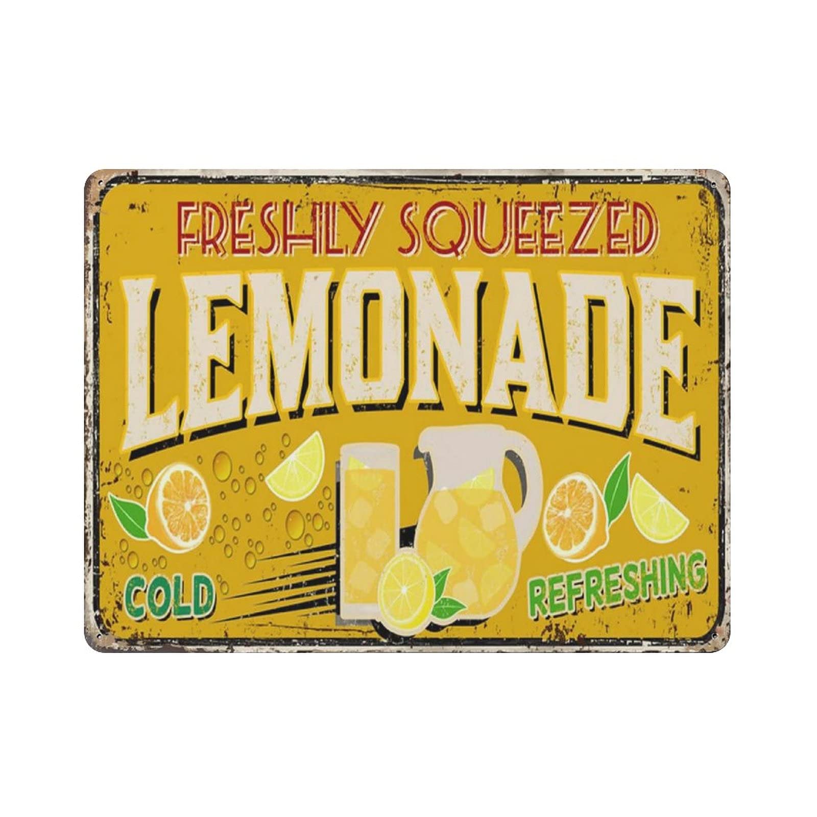 rayprint Metal Tin Sign Freshly Squeezed Lemonade Cold Refreshing Vintage Tin Poster Metal Sign Wall Decoration Country Kitchen Home Garage Decor 12"x16"