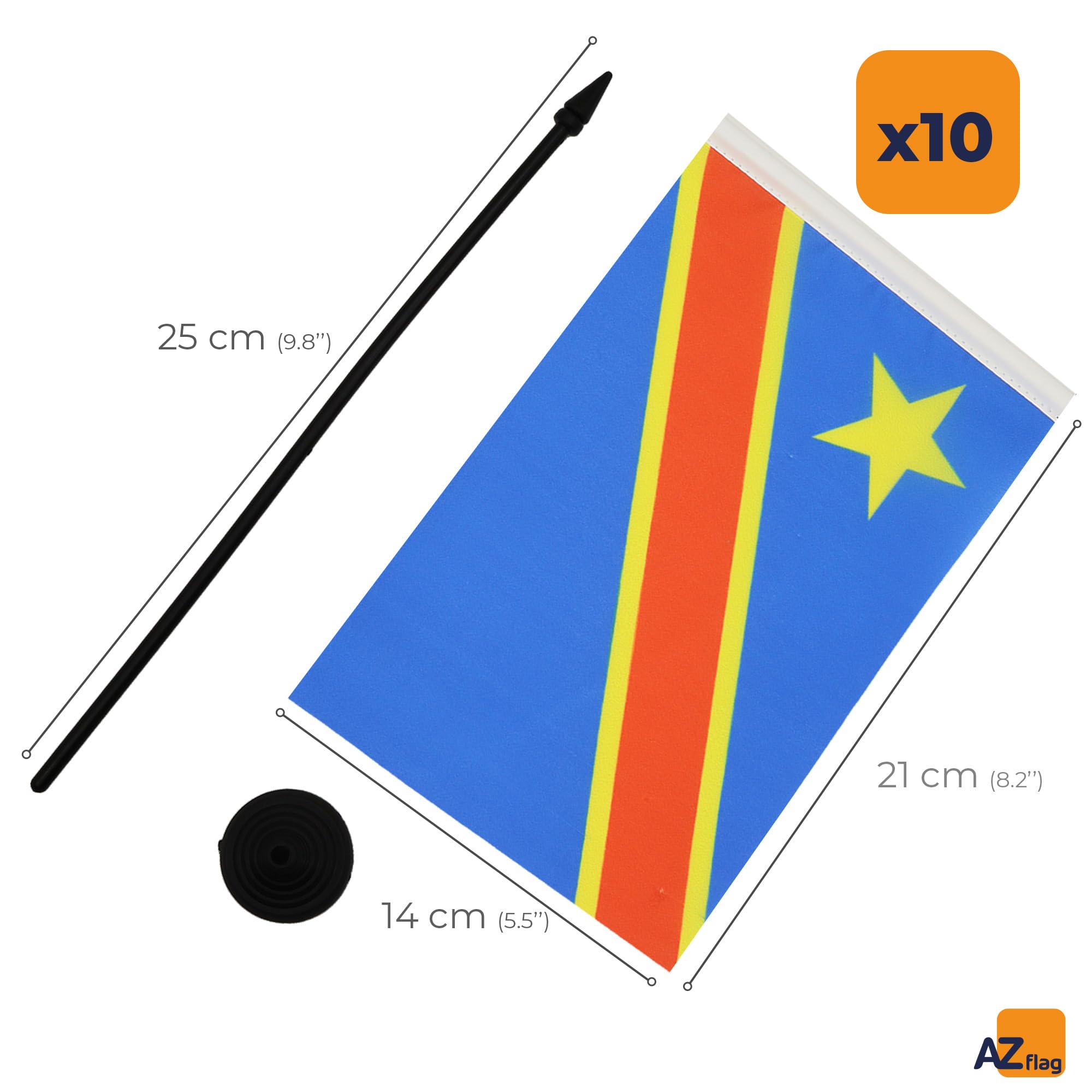 AZ FLAG Lot De 10 Drapeaux République Tchèque 15x10 Cm - Petits Drapeaux Tchéquie Avec Hampe 25 Cm