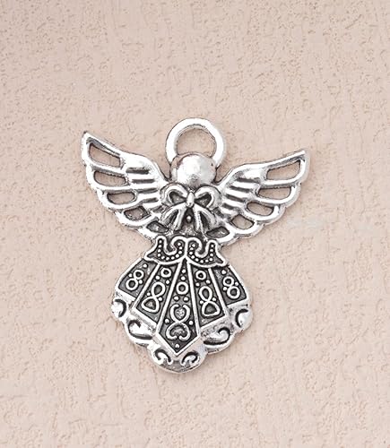 Miniatura 6 de 30 dijes de ángel vintage de metal plateado de 0.06 x 0.91 pulgadas (1.024 x 0.906 in), colgantes vintage para hacer joyas, kit de collares,
