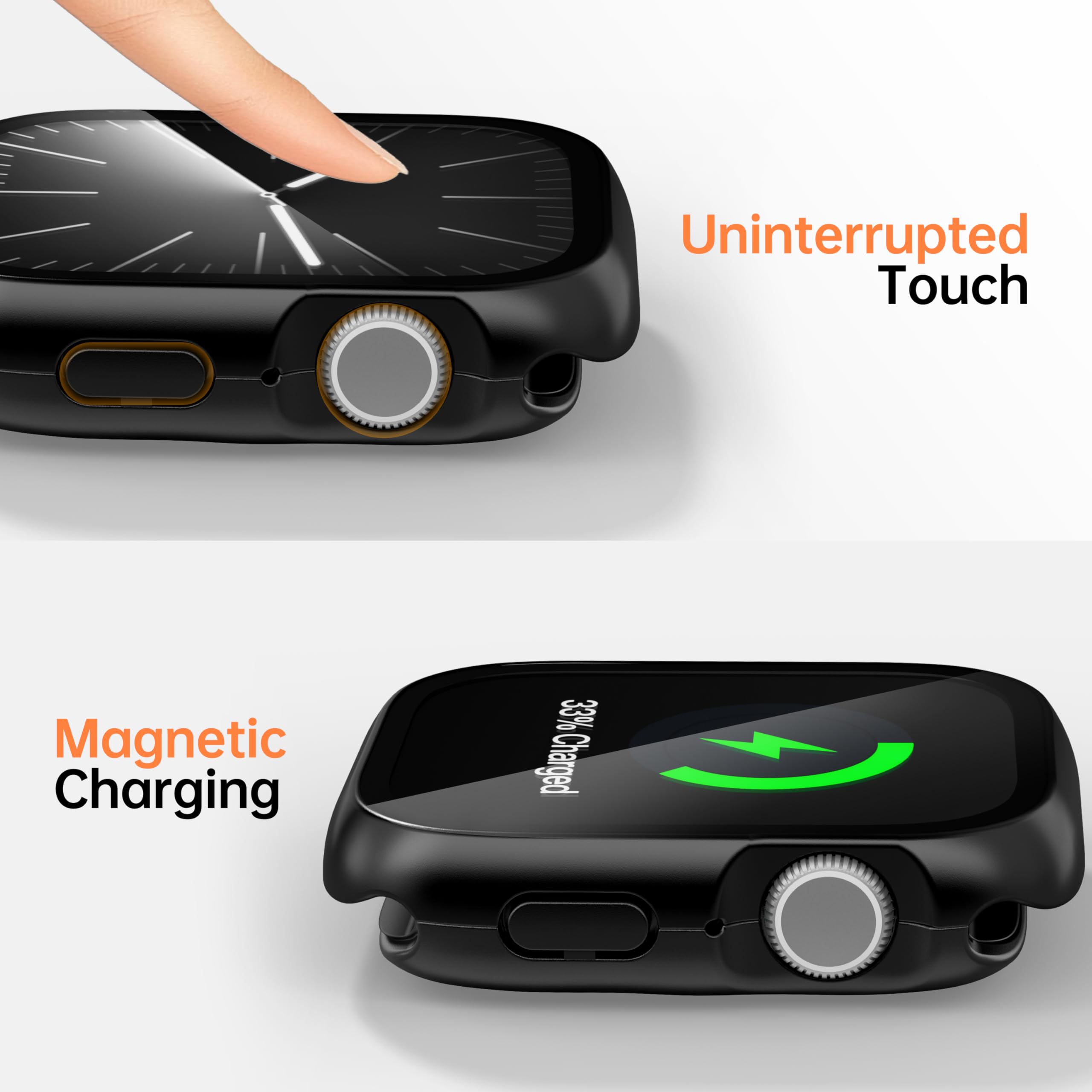2 in 1 Metall Hülle für Apple Watch Series 11/10 46mm, Rundumschutz mit Metallrückseite,Mit eingebauter gehärteter Glass Schutzfolie für iwatch 46mm, Schwarz
