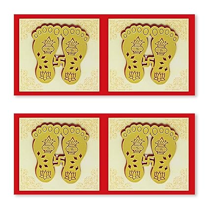 Home Genie Plastic Laxmi Feet/Charan Paduka Stickers for Home,Office and Temple Entrance | Lakshmi Feet for Diwali Decoration | Lakshmi Charan Sticker - Golden - Pack of 4