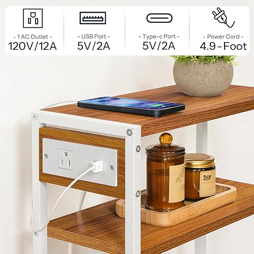 Miniatura 41 de HOOBRO Mesa auxiliar pequeña y estrecha con estación de carga, juego de 2, mesa auxiliar delgada para espacios pequeños, mesita de noche delgada con