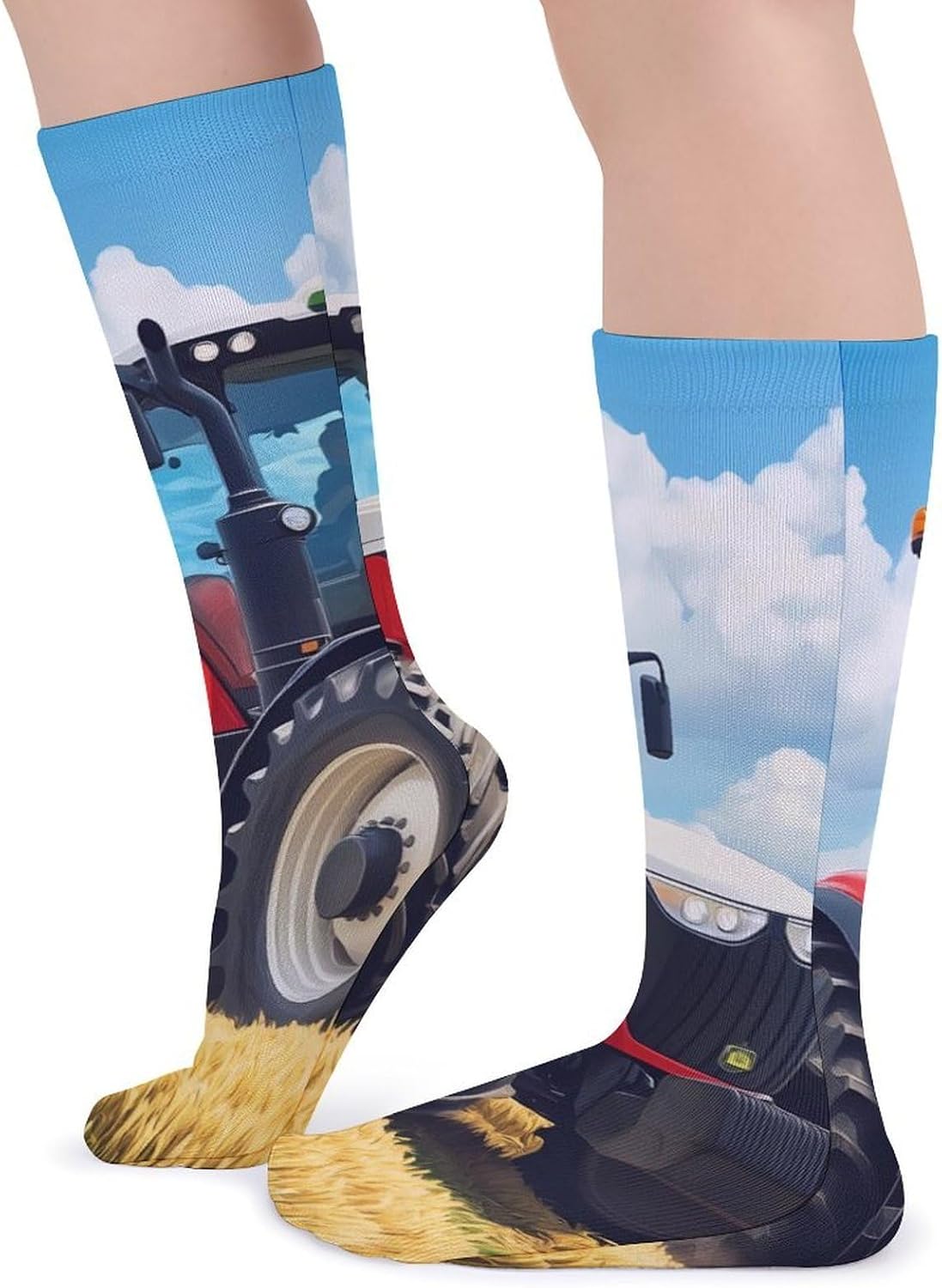 Tractor Printed Knee High Socks Casual Long Stockings Over Calf Sock Tube for Women Men