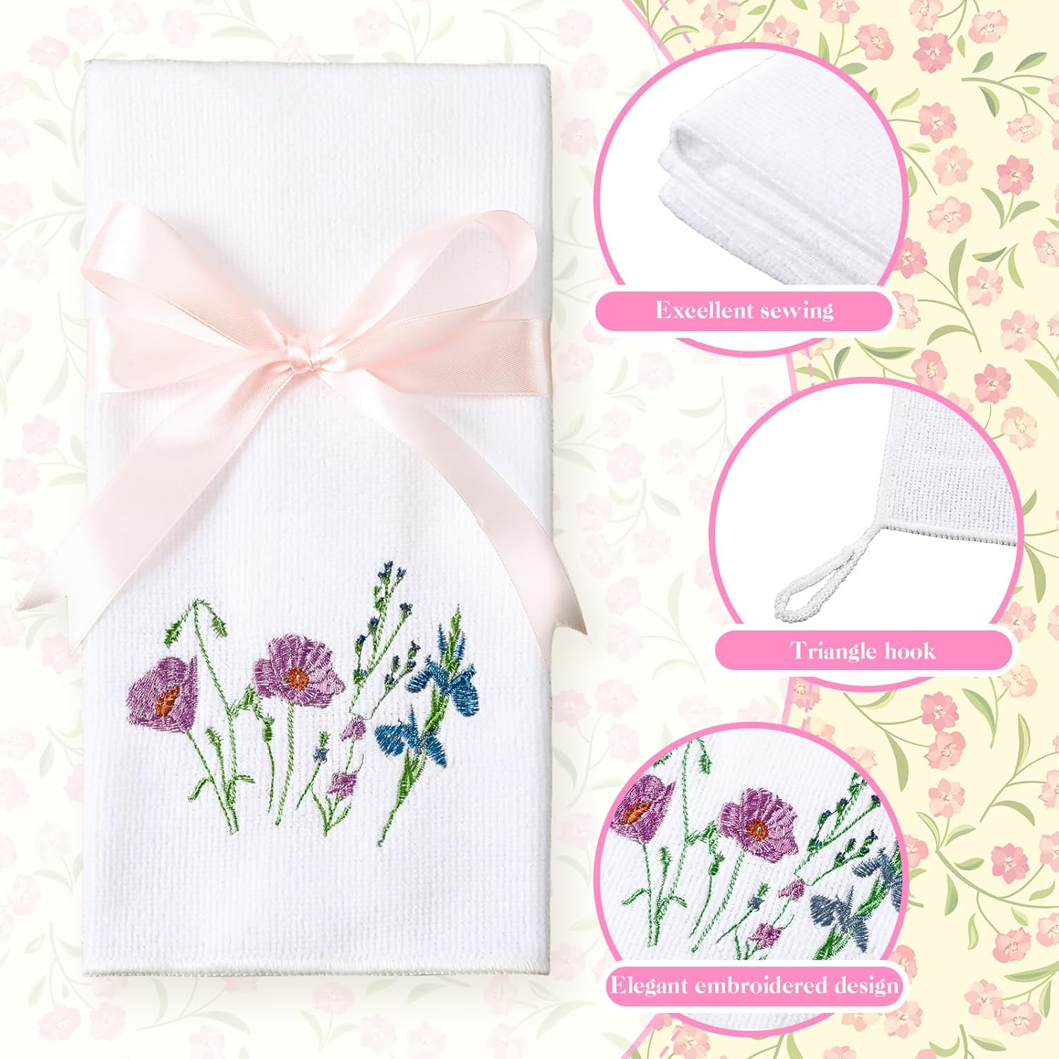 Geyoga 4 Pcs Spring Floral Embroidery Fingertip Towels Wildflowers Bathroom Kitchen Hand Towels Farmhouse Flower Tea Dish Washcloths for Bathroom Kitchen Home Spring Easter Decor Gifts - Image 5