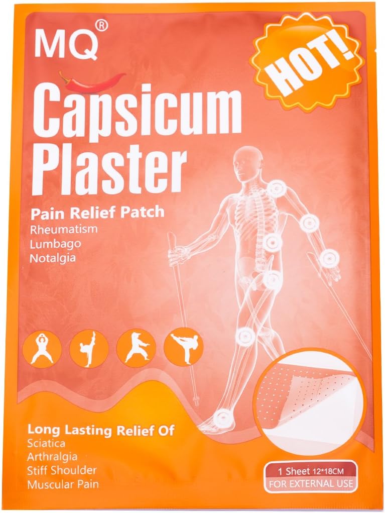MQ Hot Capsicum Patch,Pain Relieving Patch Large,for Waist/Joint Pains,10 Patches,(12 * 18 cm/Sheet)