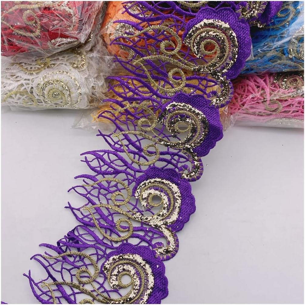 BAN.P 10 Yards Sequins Lace African Embroidered Flower Trim for DIY Clothes in Stock DIY Craft Decoration Sewing Handmade (Color : Gold Yellow, Size : Width:12.5cm)