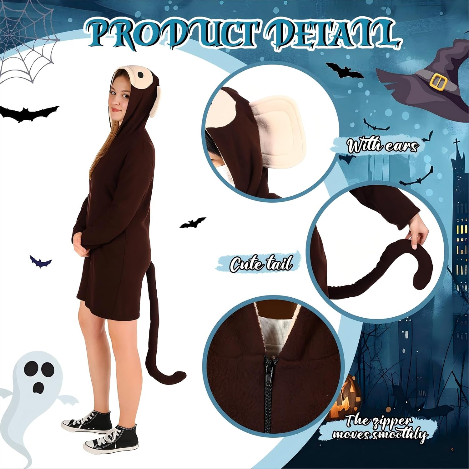 3 Pcs Halloween Monkey Costume for Woman Yellow Hat Polka Dot Tie Set for Man Halloween Curious Couple Cosplay - Image 4