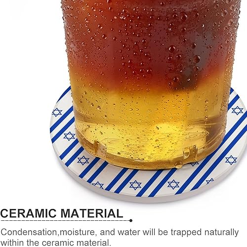 Miniatura 4 de Posavasos redondos de cerámica con forma de bandera de Israel para bebidas absorbentes Portavasos Protección de mesa