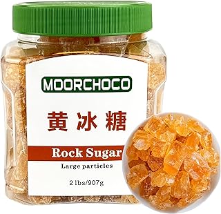 MOORCHOCO Natural Amber Hue sugarcane Rock Sugar Crystals for Tea and Coffee, Dissolves Quickly, Vegan and Non-GMO Yellow crystal sugar for Pho (Large particles 2 lb)