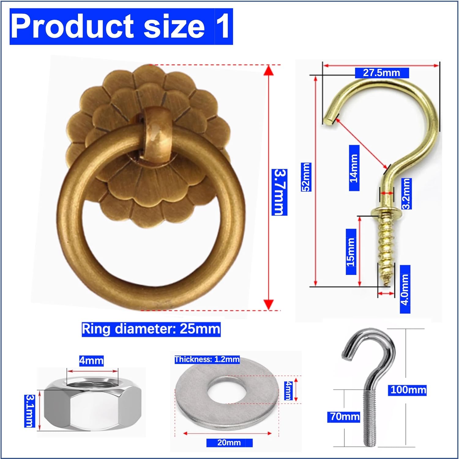 RQG Attic Pull Down Hook Kit - 60 Inch Steel Pole & Hook for Scissor Ladders (Four Modes), Cordless Attic Door Release System with Solid Antique Brass Handle,Used for Pulling Down Attic Ladders