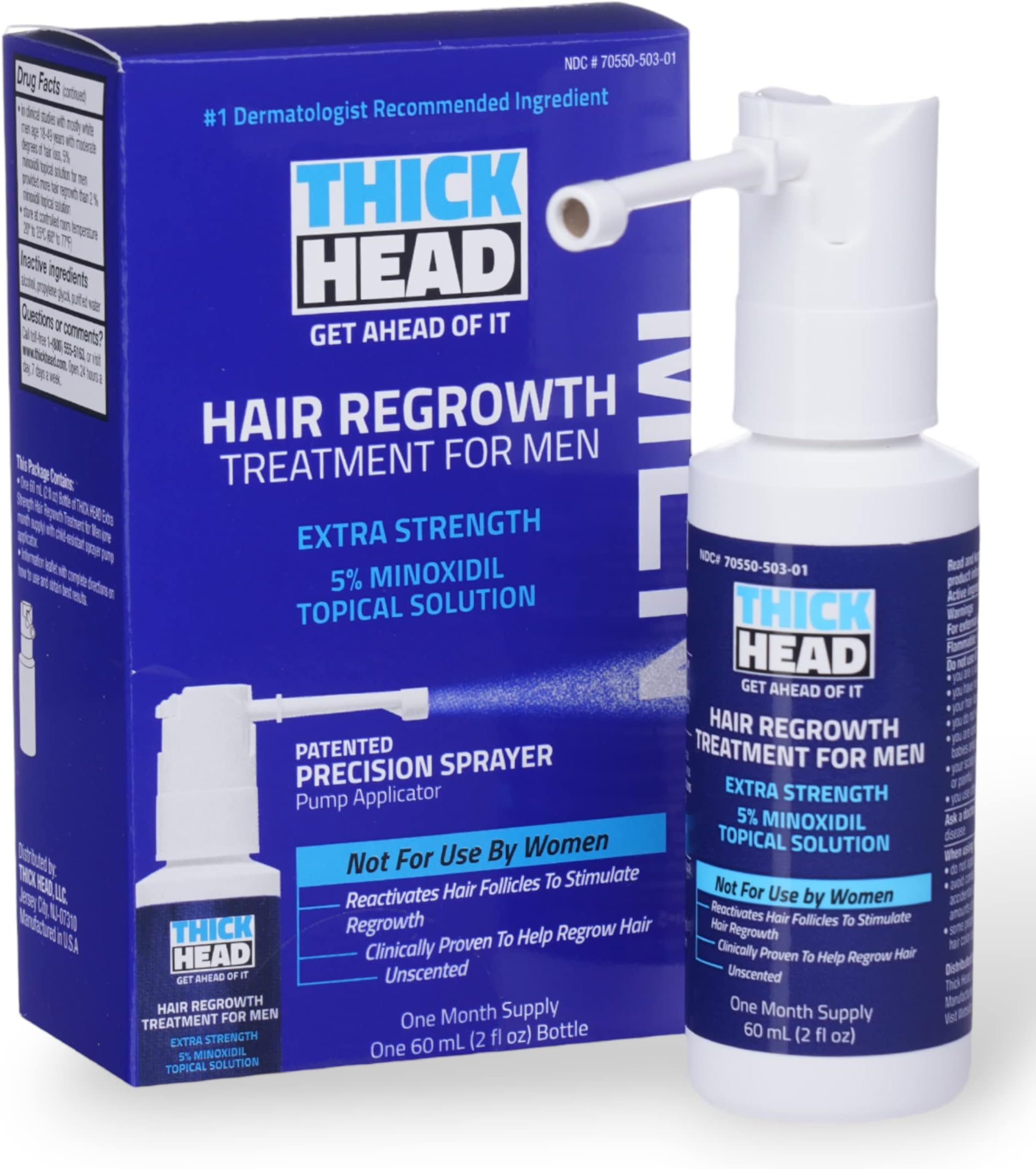 Minoxidil Topical Solution Extra Strength Hair Regrowth Treatment for Men with Easy Spray Applicator, Clinically Proven, 30 Days