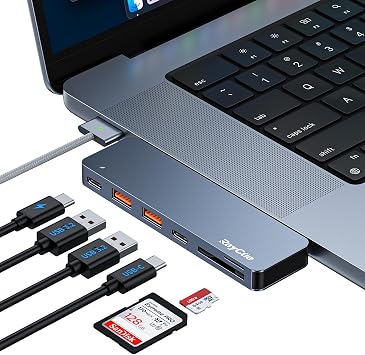 RayCue USB C Adapter for MacBook Pro/Air M1 M2 2023 2022 2021 13" 15" 16", 6 in 2 MacBook Adapter, MacBook USB Adapter 10Gbps 2*USB 3.2, USB C Data Transfer, SD/TF Card Reader, and Thunderbolt 3 Port