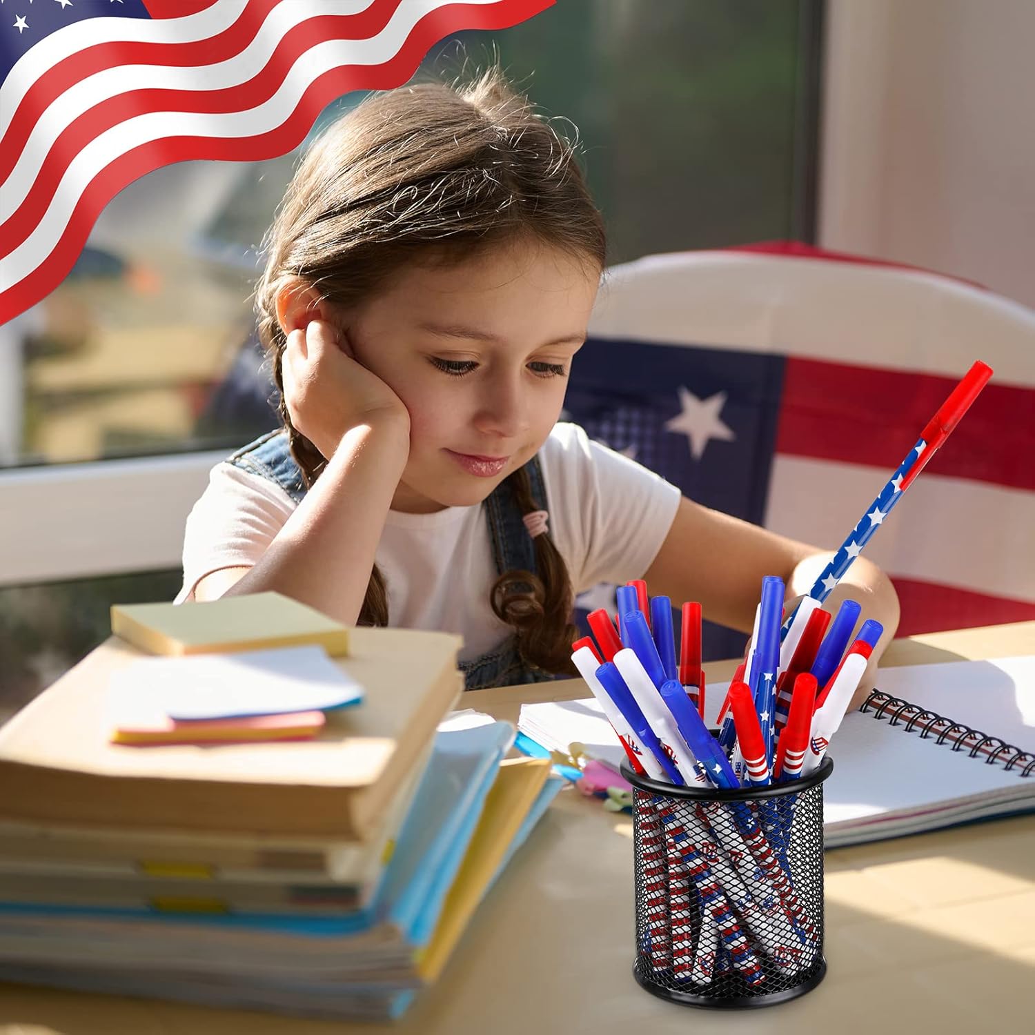 Eaasty 48 Pcs 4th of July American Flag Ballpoint Pens Bulk Independence Day USA Gel Ink Pen Patriotic Stars Stripes Stationery Memorial Gifts for Home Office 250th Anniversary USA Souvenirs Gifts
