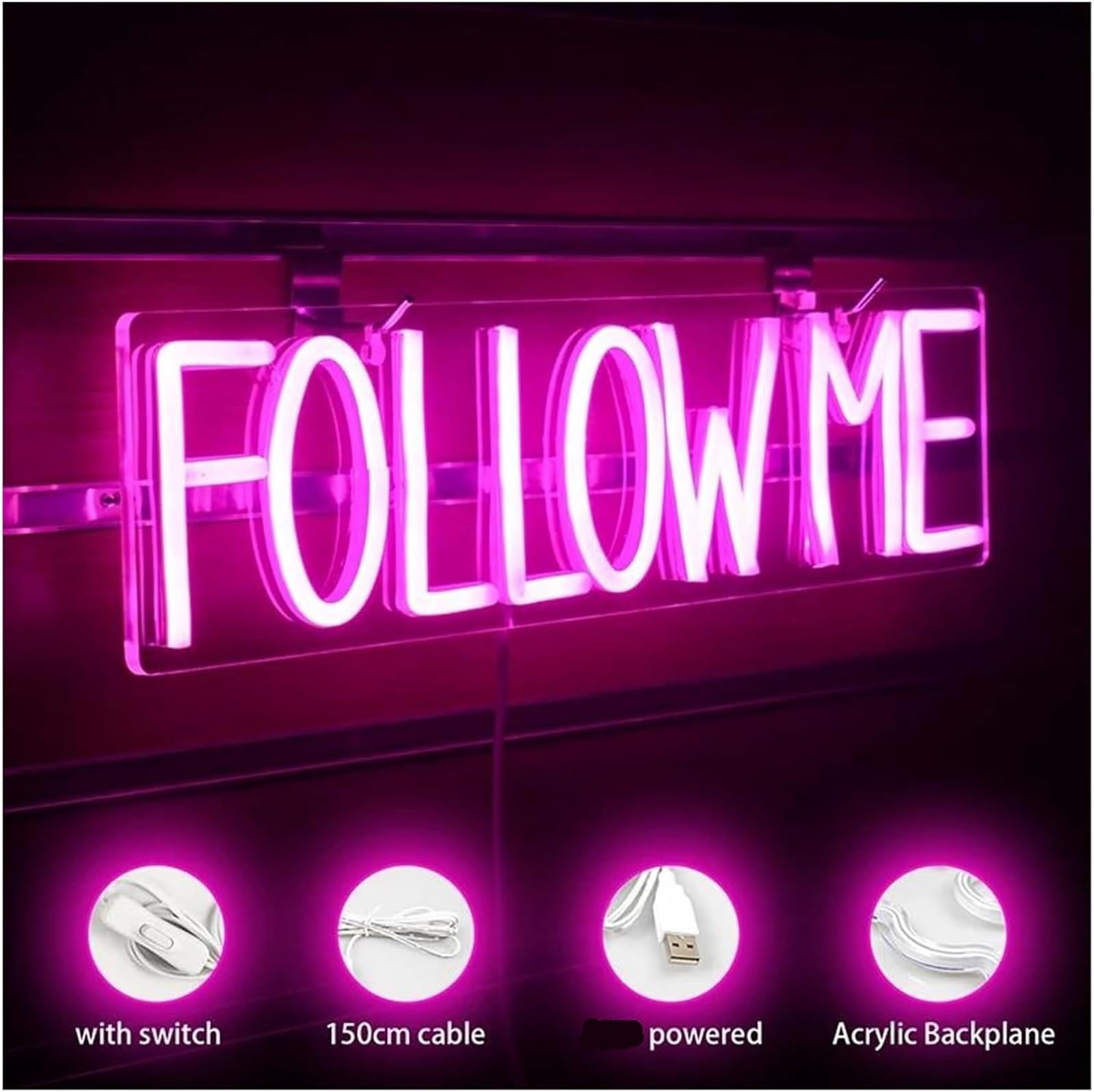 LED Lampada al neon Lettere colorate, luci al neon per interni, insegne Follow Me per la decorazione della camera da letto e del matrimonio