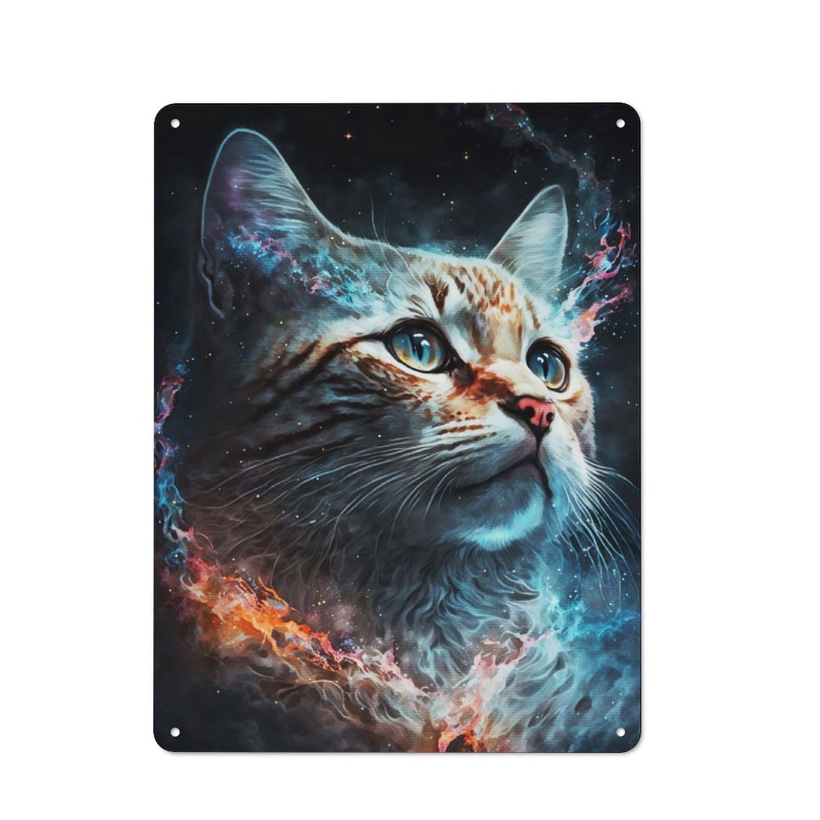 Rustic Tin Wall Sign 40x30cm Featuring The Magic Cat, Bistro Wall Plaque for Restaurant, Kitchen, Counter Or Breakfast Nook