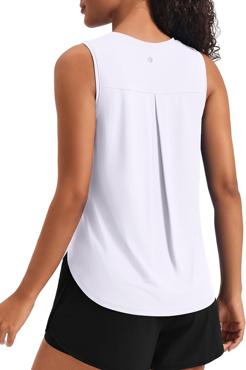 PINSPARK Women's Workout Tank Tops Back Pleat Loose Fit Sleeveless Shirts | Ice Silk, Cooling Touch, Chafe-Free, UPF 50+, Quick Dry, Breathable, Smooth, Stretchy, High Low Hem, Hip Length