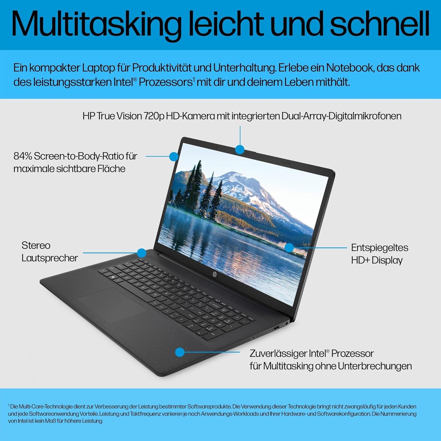 HP Laptop 17,3" HD+ Display Intel Celeron N4120 8 GB DDR4 RAM 256 GB SSD Windows 11 QWERTZ Schwarz