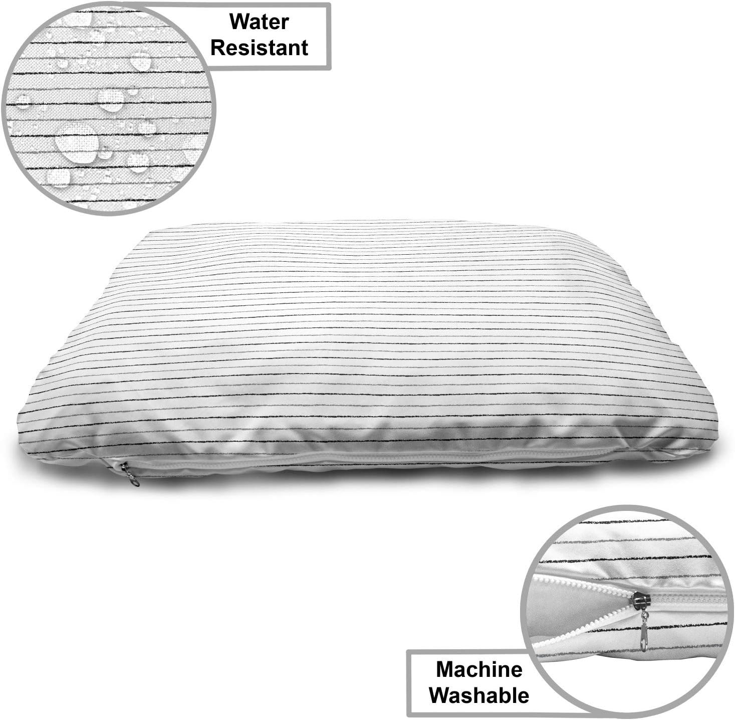 review Lunarable Striped Pet Bed, Thin Black and Grey Stripes on White Backdrop Monochrome Vertical Lines, Chew Resistant Pad for Dogs and Cats Cushion with Removable Cover, 24