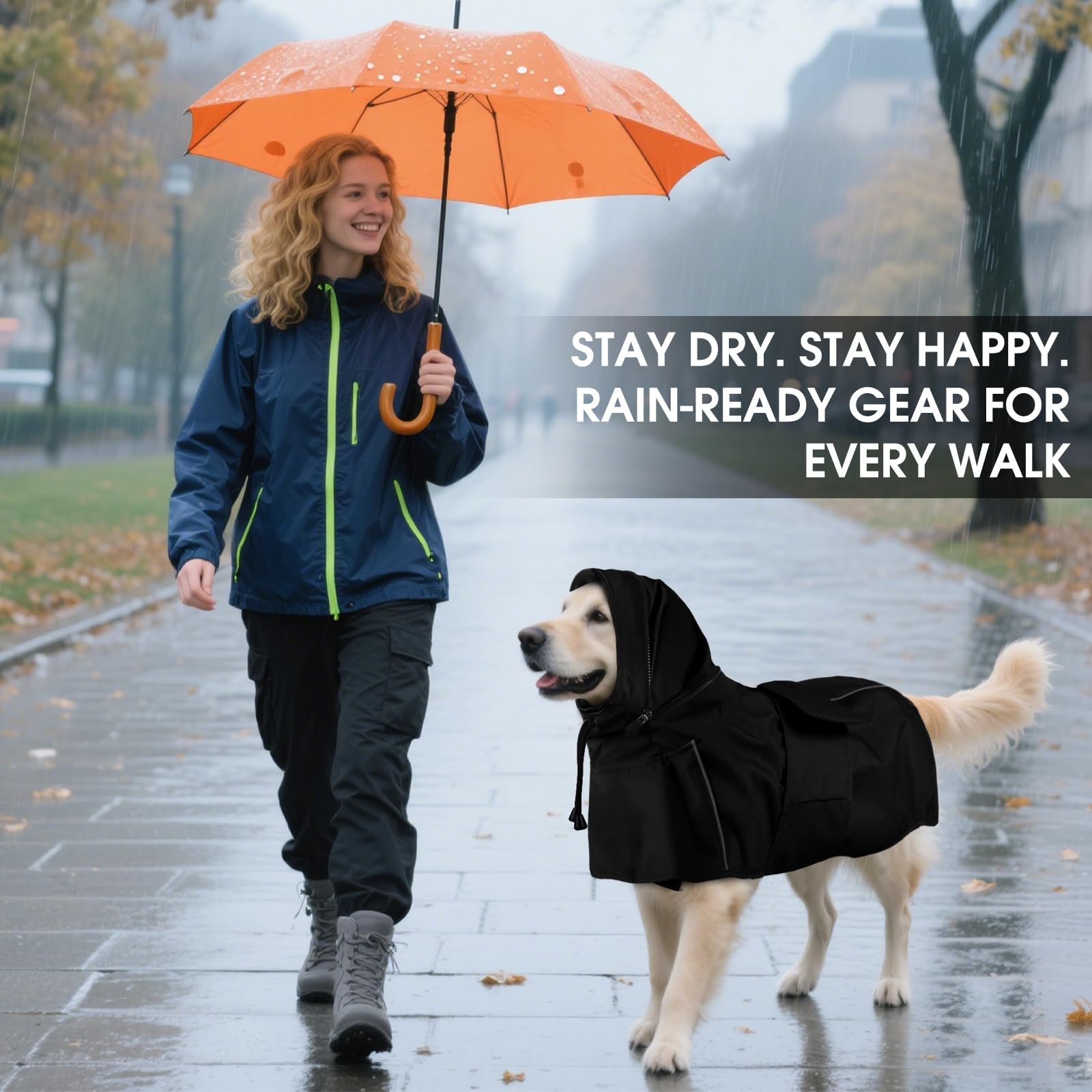 Hunde-Regenmantel für extra große Hunde, verstellbar, wasserdicht, reflektierend, atmungsaktiv, vollständige Abdeckung, Trockenanzug für regnerisches Wetter, Spaziergänge im Freien, Schwarz