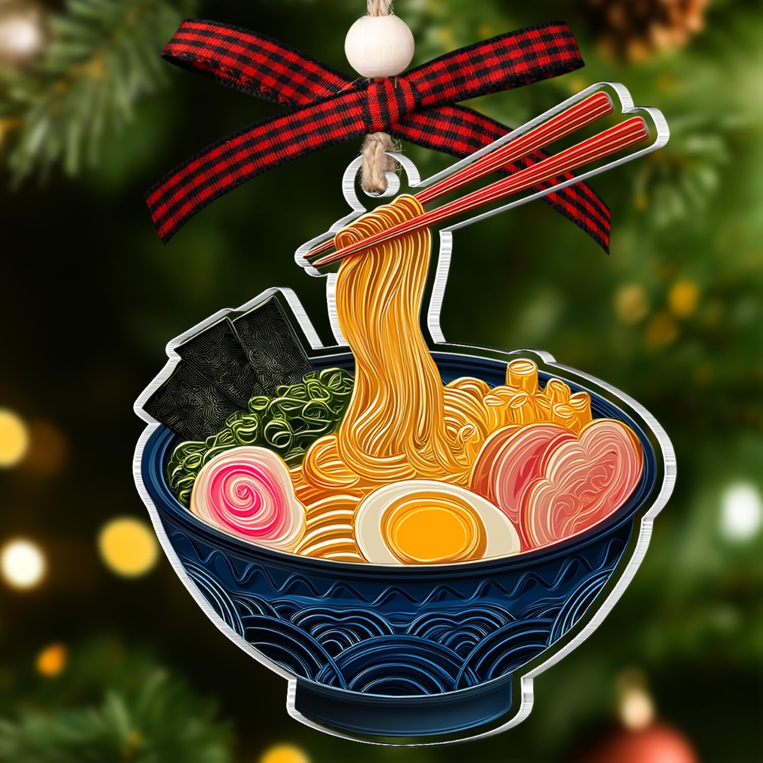Ramen Ornament - Ramen Christmas Ornament - Ramen Noodles Bowl Christmas Ornaments - Ramen Gifts for Men, Women, Food Lover - Noodles Bowl Themed Gifts - Hanging Acrylic Food Ornament 2025 - Image 3