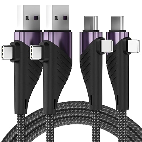 Paquete de 2 (4 pies + 6.6 pies)[4 en 1] Cable de carga múltiple de 65 W 3.1 A USB C de carga rápida, cable USB A/C trenzado de nailon a USB C/IP,
