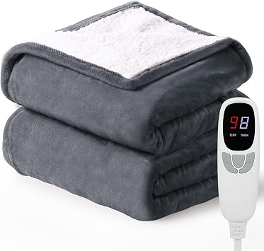 Heated Blanket Throw Electric Blanket 50x60 Heating Blanket with 9 Heating Levels 10 Timer Modes Auto-Off Fast Heating Overheat Protection ETL Certified Machine Washable Gift