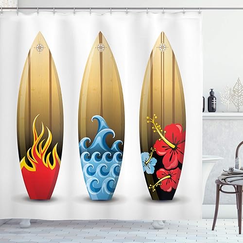 Miniatura 62 de ambesonne Decor Collection tela de poliéster cortina de ducha de baño Gris Verde,Verde coco.,Fucsia Beige,Rosa y blanco,Ámbar Bronceado Gris,Manzana