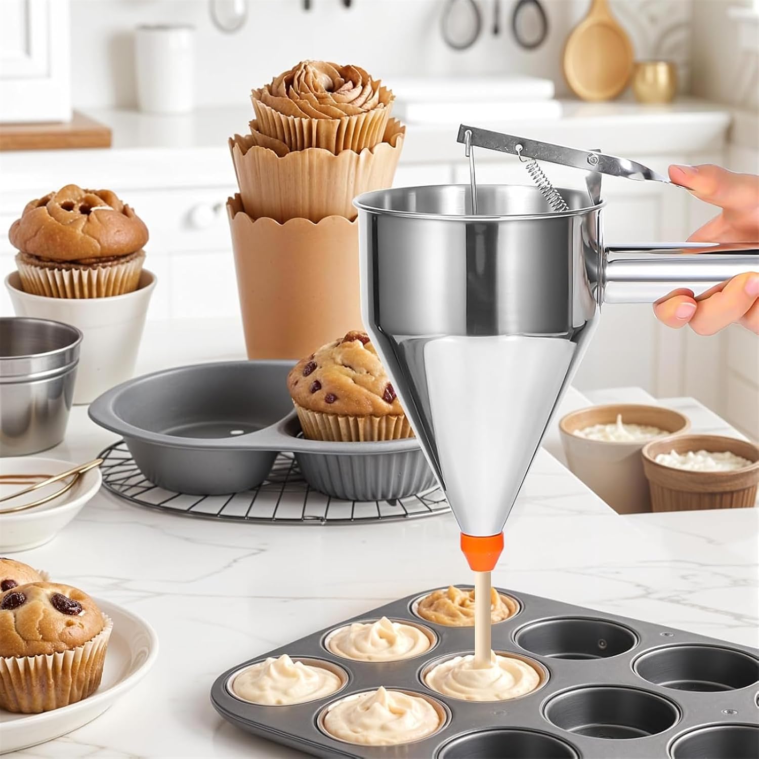 Stainless Steel Batter Dispenser Baking Supplies Household Pastes Dispenser Tool Suitable for Waffles and Cakes Professional Equipment