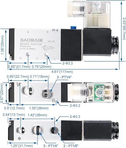 Miniatura 4 de Baomain válvula solenoide 4V210-08 DC 24V 2 posición 5 vías PT14 internamente piloto actuar solo tipo aire neumático control eléctrico