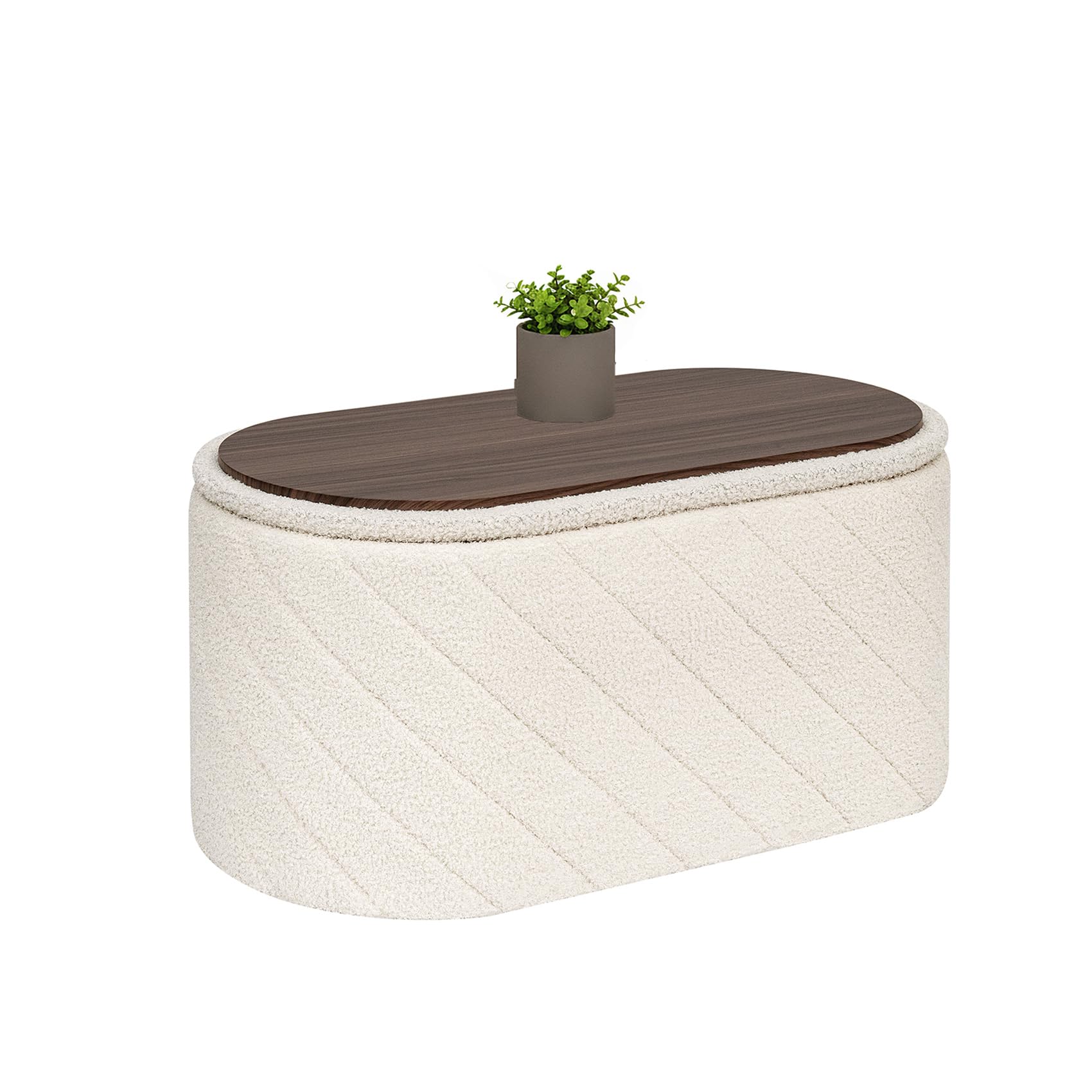 Bonlife Oval Ottoman with Storage Bench, Folding Foot Rest with Lid, Boucle End of Bed Bench,Foostool for Living Room,Bedroom,Entryway,Cream,76x38x38cm