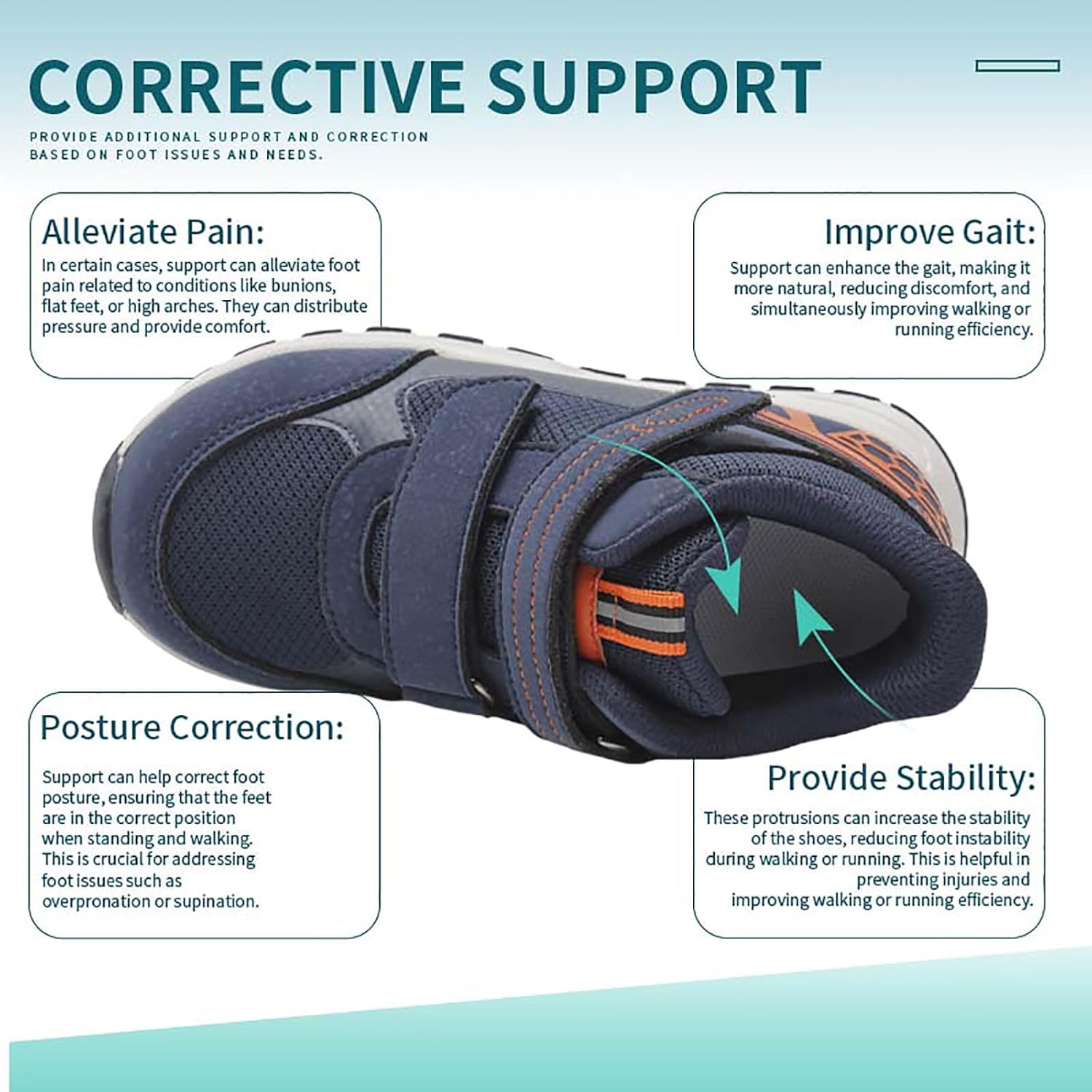 princepard Toddlers Orthopedic Shoes for Kids with Arch and Ankle Support,Mesh Breathable Corrective Sneakers