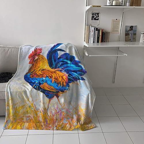 Miniatura 4 de Manta de microfibra cálida y mullida de forro polar de felpa de colores brillantes con gallo en la granja manta ligera de lujo súper suave para cama