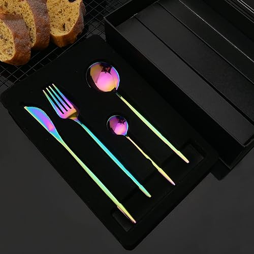 Miniatura 4 de JASHII Juego de cubiertos de 24 piezas con caja de regalo, juego de cubiertos de acero inoxidable para 6, regalo de inauguración de la casa, mango