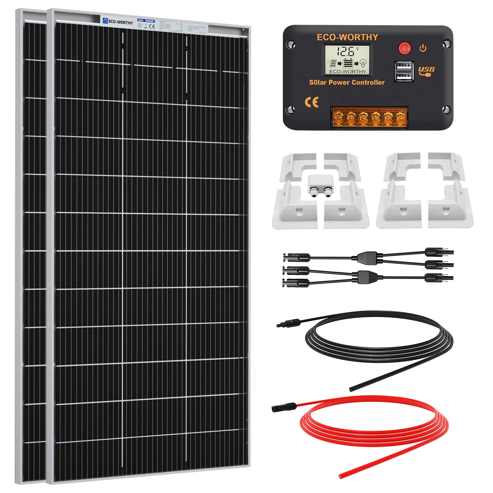 ECO-WORTHY 390W 12V Bifacial Solar Panel Kit with Brackets for Motorhome