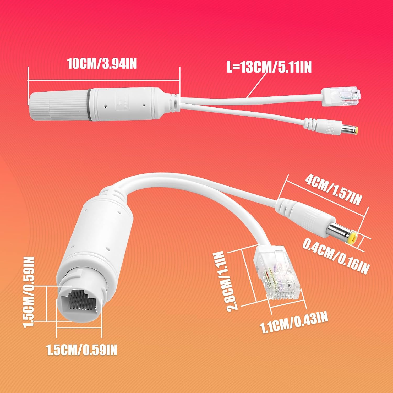 POE Splitter 48V to 12V Power Over Ethernet Waterproof Splitter Adapter,12W(Max), 5.5x2.1mm DC Connector,IEEE 802.3Af/at,Suitable for Security IP Cameras (2 Pack)