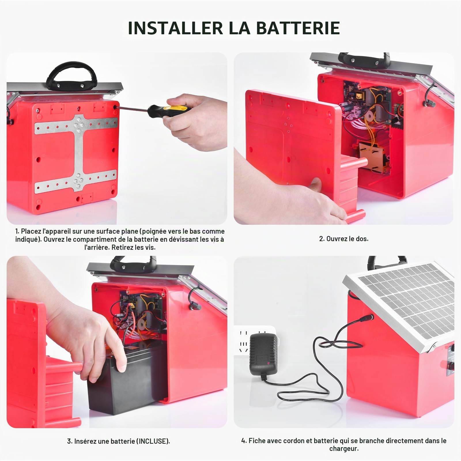 32KM cloture electrique solaire cloture electrique, 9,5 kV berger électrique Contrôleur pour chevaux, clôture électrique 0,5 J pour élevage d'animaux de berger, pour ferme, pâturage, jardin (Red)