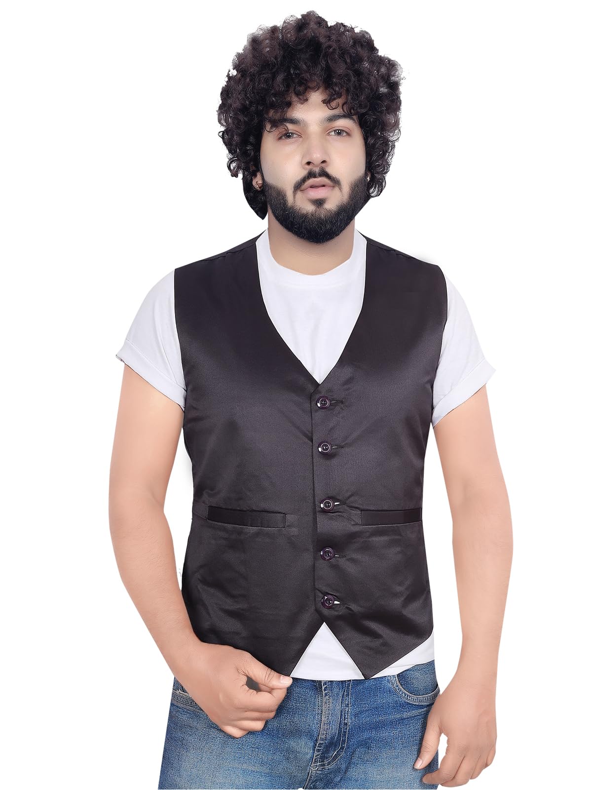 click one Waistcoat Black Satin Men-picture-22