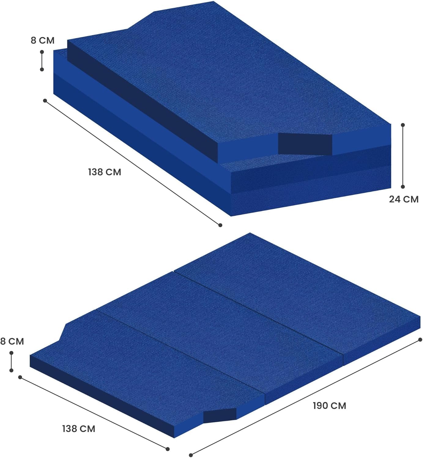 Materasso Pieghevole per Furgone Camper di MEDIA Dimensione, Compatibile con Vari Veicoli, Rigido Ad Alta Densità, Blu Scuro, Sfoderabile e Lavabile