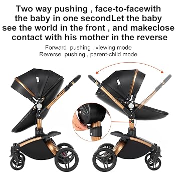 PU Leather Pushchair 3-in-1 360° Rotating Seat Foldable Pushchair Set Aluminium High Landscape Baby Pram Comfortable Multifunctional Combination Pram 3-in-1 Complete Set (906 Brown)