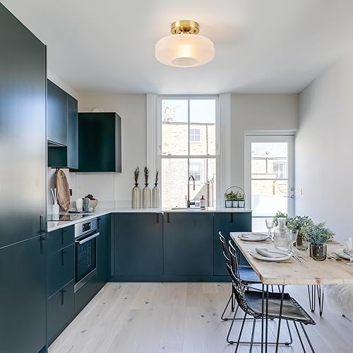 Miniatura 8 de Lámpara de montaje empotrado con pantalla de vidrio esmerilado, lámpara de techo con acabado dorado de latón para cocina, pasillo, entrada, baño,