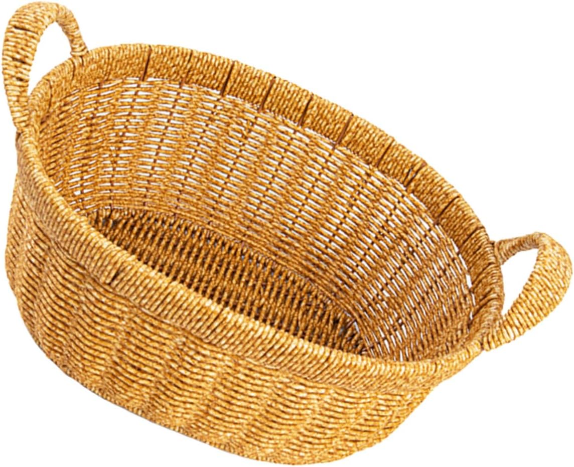 Generic Simulated Rattan Serving Basket with Handles, Large Deep Oval Bread and Fruit Storage Tray, Plastic Wicker Snack Basket for Indoor and Outdoor Picnic Use