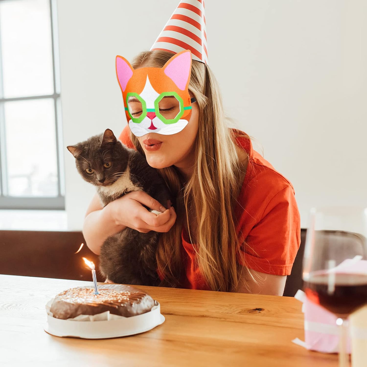 HyDren 20 Pcs Cat Party Favor Masks for Kids 10 Styles Cat Themed Decorations Halloween Kitten Felt Masks Animal Theme Party Supplies for Kids Cosplay Photo Prop Costumes