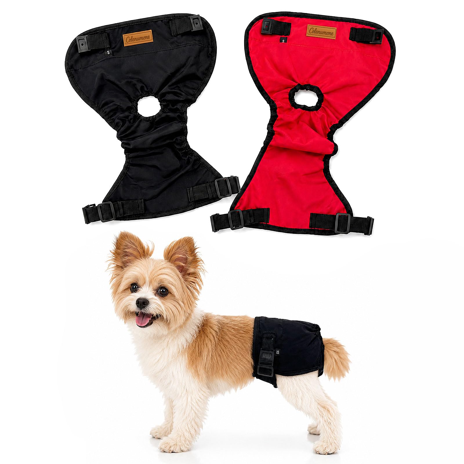 Colenumone 2-Pack Dog Nappies Female | Ultra-Thin Reusable Period Pants | Breathable Incontinence & Season Wrap for Small to Large Dogs (Black & Red)(XS)