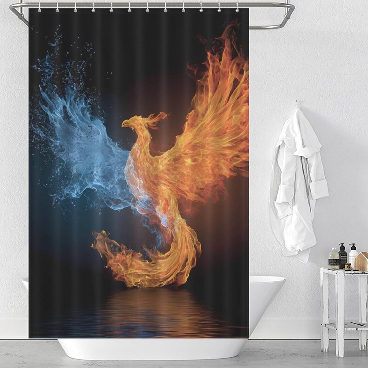 Water Ice and Fire Rising Phoenixsbird Shower Curtain 46.85x70.87Inch（119x180cm） Polyester Bath Curtain Shower Curtains Printed Decorative